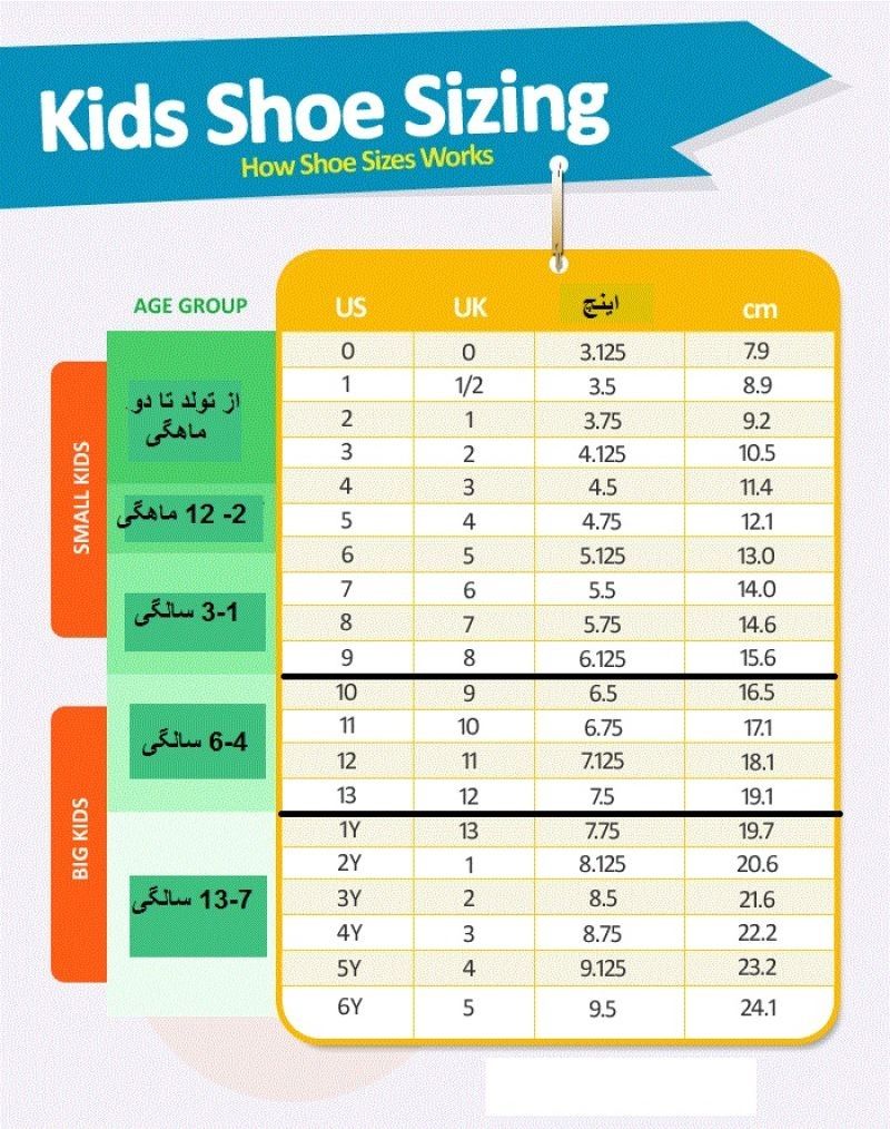 جدول سایز کفش براساس سن